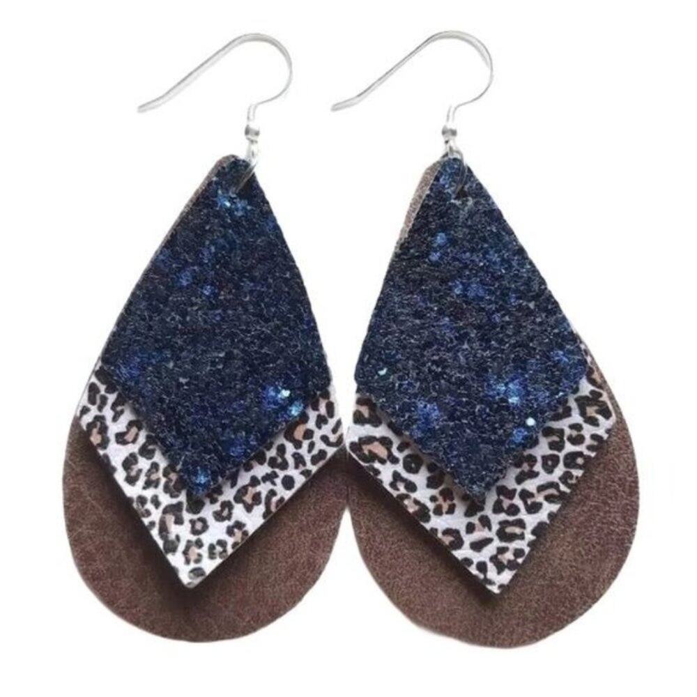 Boho Leopard Print Sparkle Statement Earrings